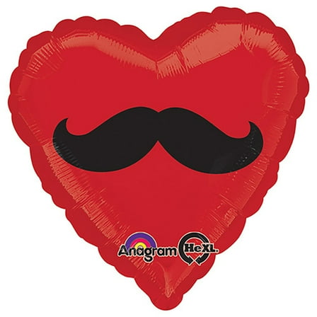 18 inch Mustache Heart Foil Mylar Balloon - Party Supplies Decorations