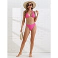 thumbnail image 5 of DARING DIVA Women's Halter Ribbed Lace Up Bikini Sets X-Small Roes Red, 5 of 6