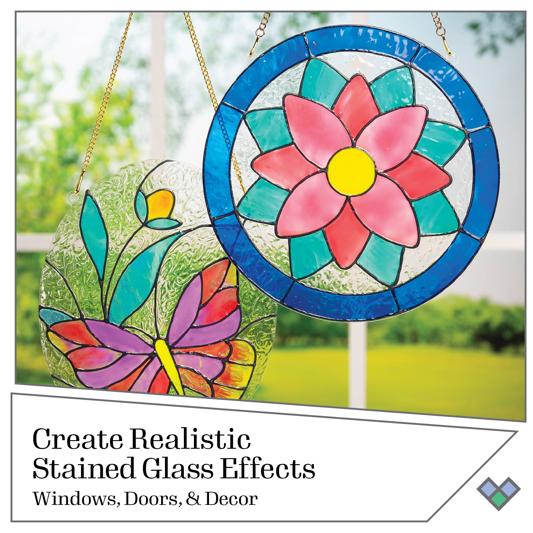 Gallery Glass Stained Glass Acrylic Paint Starter Kit, 10 Pc Set Including 2 Surfaces and Pattern Pack