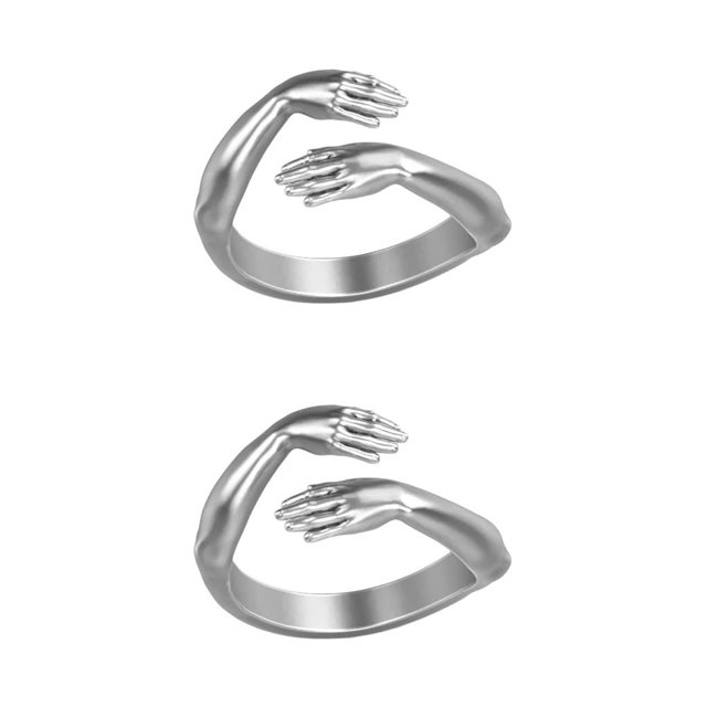 sweethay Anillo abierto compromiso estético abrazo nudillo mano joyería novias novios regalos personalizados accesorios plata Plata 2Conjunto