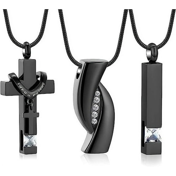 3 Pack Urn Necklace for Ashes for Women Gilrs Cross Infinity Bar Urn Pendants Cremation Jewelry for Ashes Memorial Keepsake Birthstone Pendant