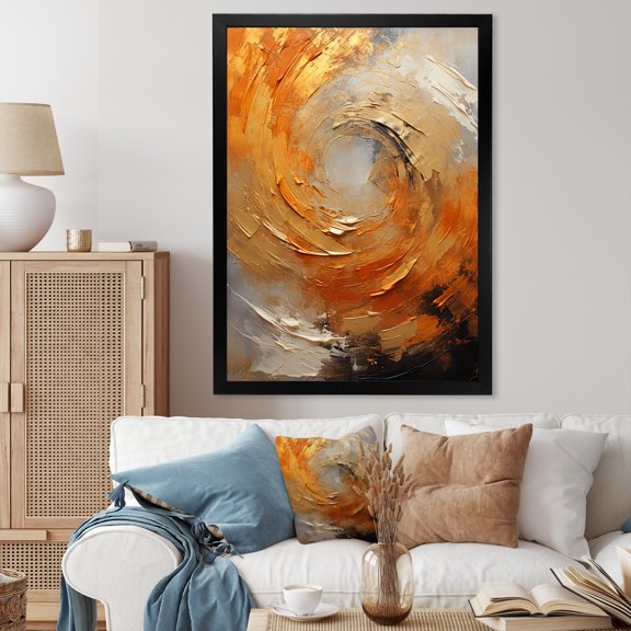 Designart "Desert Mirage Spiral In Gold And Orange" Abstract Spirals Picture Framed Wall Art Prints