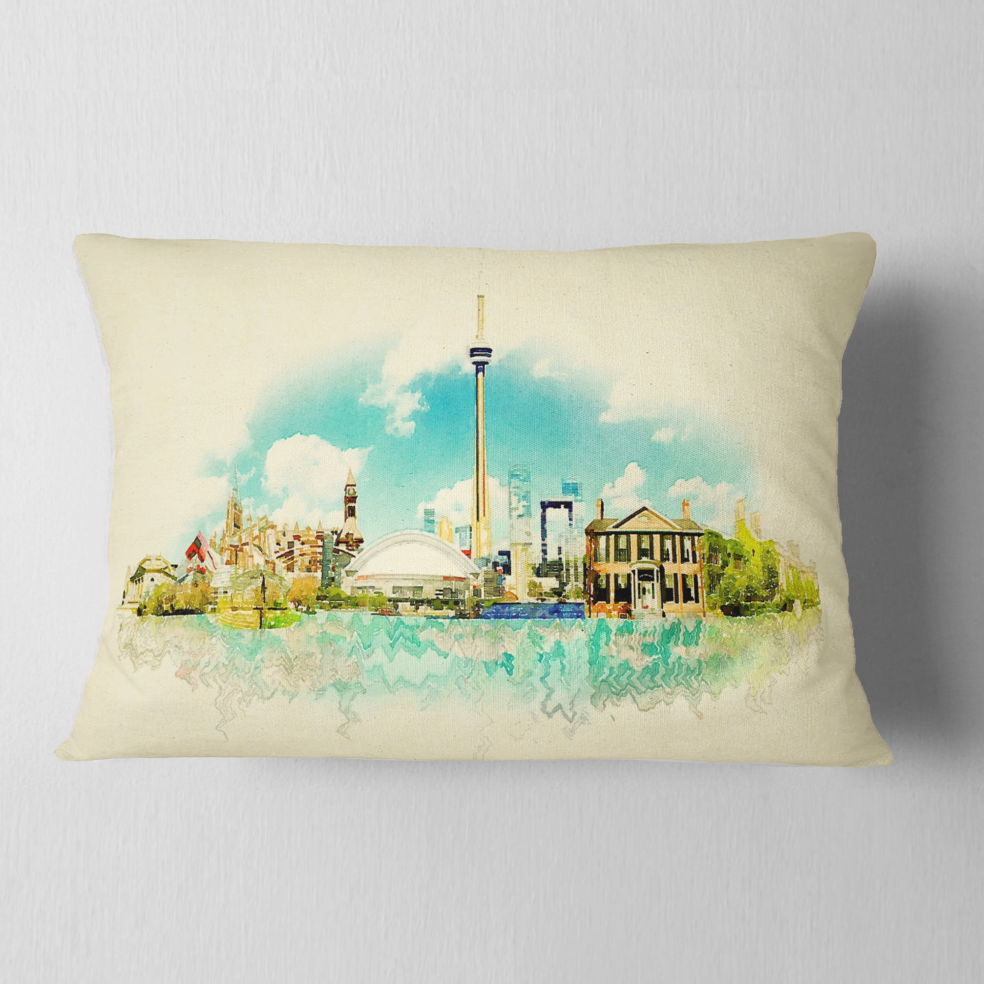 Designart Toronto City Watercolor - Cityscape Painting Throw Pillow - 12x20