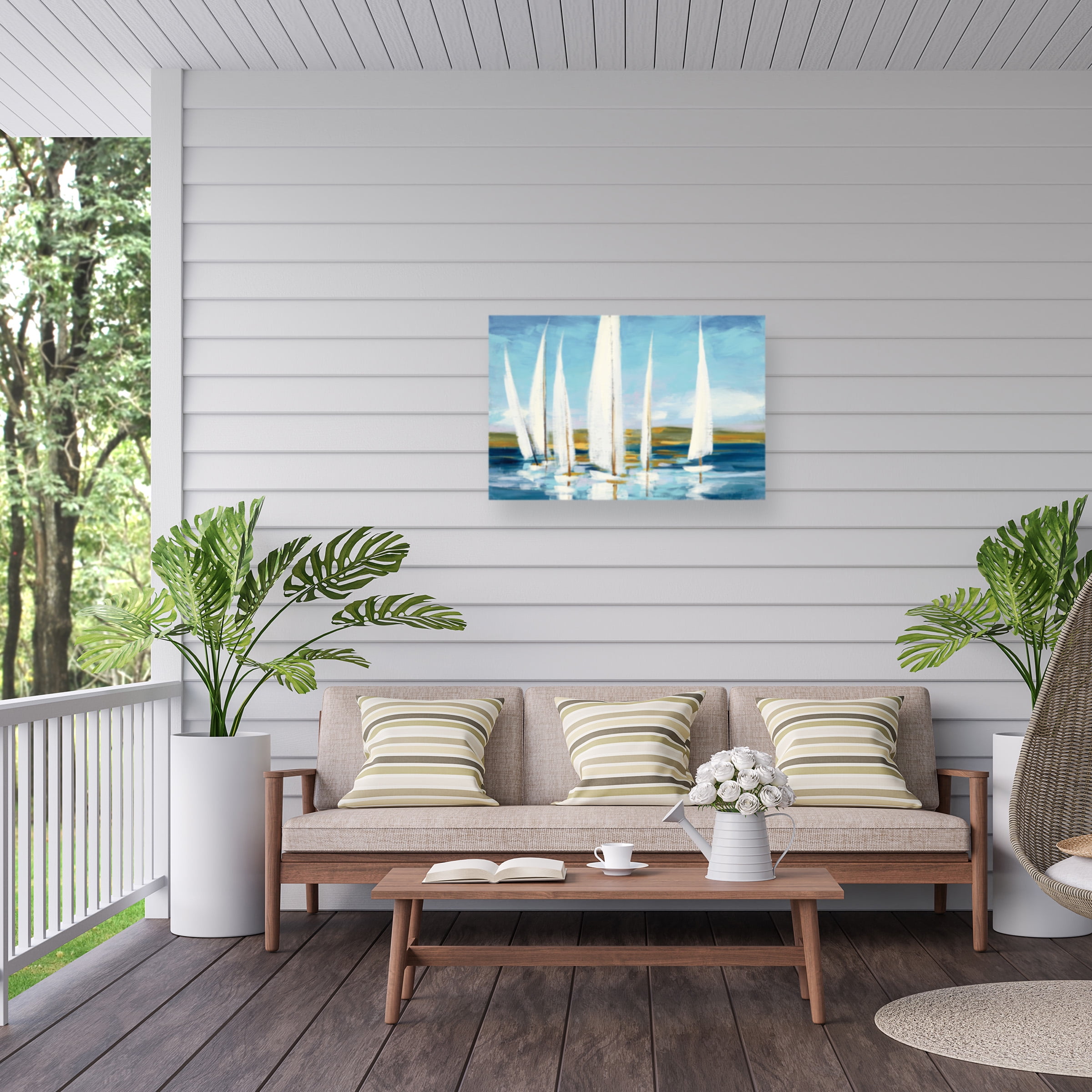 Julia Purinton 'Sails On Horizon' Outdoor Canvas 16x16