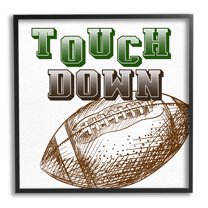 Stupell Industries Touch Down Football Sports Ball Green Varsity Typography Novelty Painting Black Framed Art Print Wall Art, 12 x 12, Design by Kim Allen