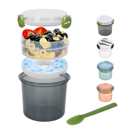 

Pgeraug Breakfast cup Portable Reusable Parfait Cups With Lids Yogurt Cup With Topping Cereal Or Oatmeal Container Leak Proof Breakfast On The Cups 20OZ For Meal Pre Protion Control Glass&Bottle Grey
