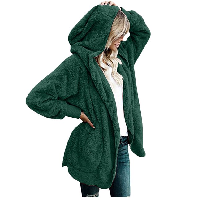 JUNWELL Women‘s Oversized Open Front Hooded Draped Pockets Cardigan Coat
