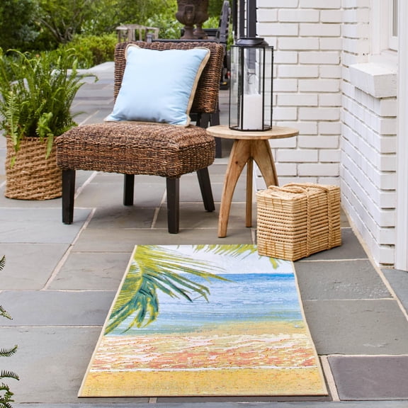 Unique Loom Outdoor Coastal Collection Area Rug - Provincetown (2' x 6' Runner Multi/Blue)