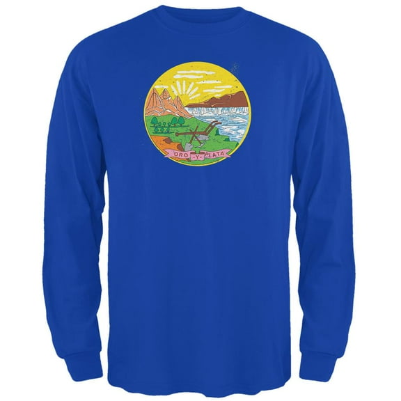 Born and Raised Montana State Flag Mens Long Sleeve T Shirt Royal MD