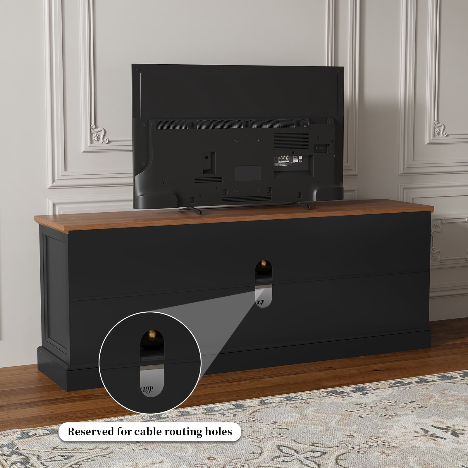 HLR Black 67" Modern Farmhouse TV Stand, Wood Entertainment Center for 75 In TV for Living Room
