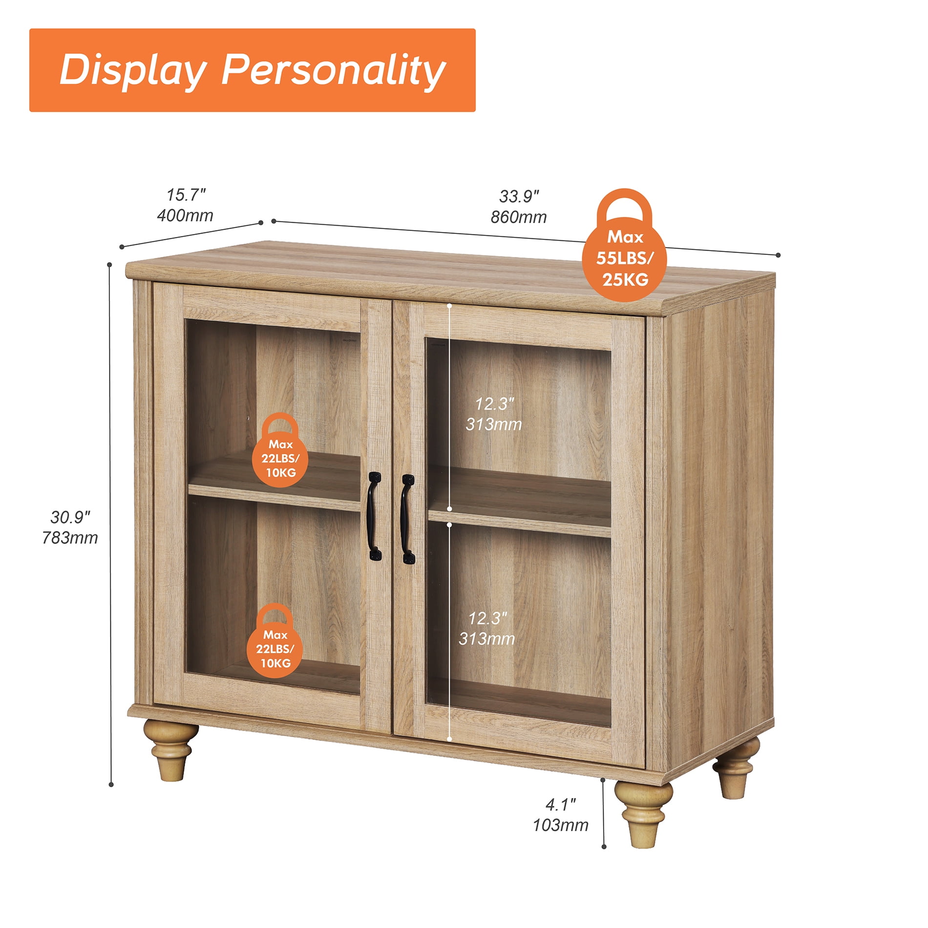 Oak Buffet Cabinet with Glass Door