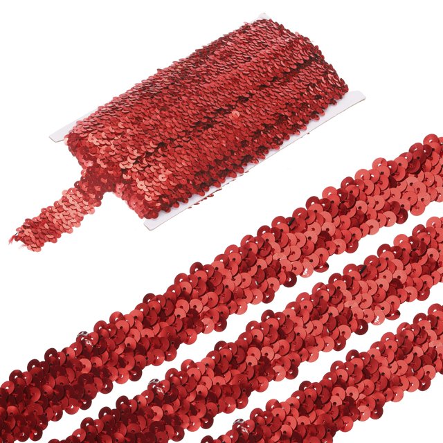 Uxcell 5 Yards 1.2 Inch Cinta de Lentejuelas Elástica de 3 Filas para Manualidades DIY, Costura de Vestidos de Disfraces, Rojo