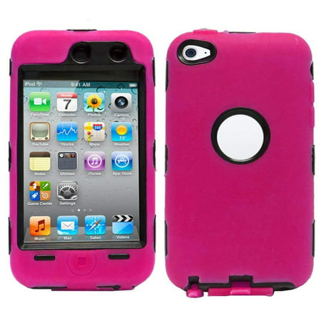 Deluxe Hot Pink 3-part Hybrid Hard Silicone Skin Case CoverWalmartpatible with Apple iPod Touch 4G, 4th Generation, 4th Gen, Brand New Non-OEM.., By