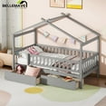 thumbnail image 3 of Bellemave Twin Size House Bed with Storage Drawers Playhouse Platform Bed Wooden House-shaped Bed Frame with Fence Guardrail (Twin size, Gray), 3 of 13