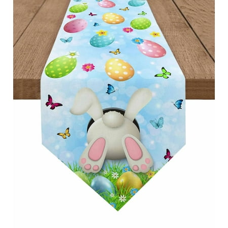 

Easter Egg Bunny Butt Flower Butterfly Table Runner Wedding Party Decor Tablecloth Holiday Kitchen Table Decor Table Runner