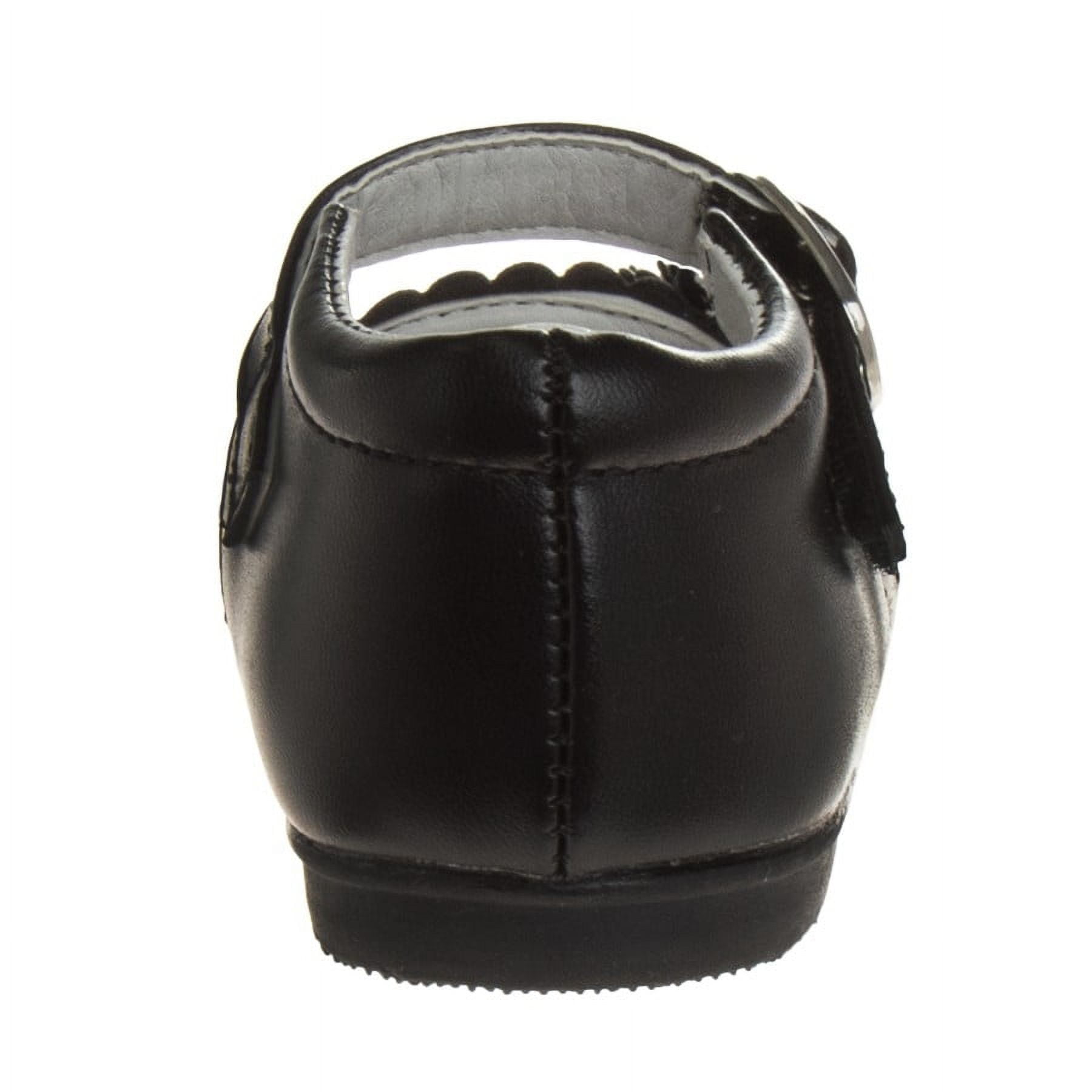 Josmo Toddler Girls Buckle Faux Leather Flat Heel Dress Shoes with Flower Detail - Black, 8