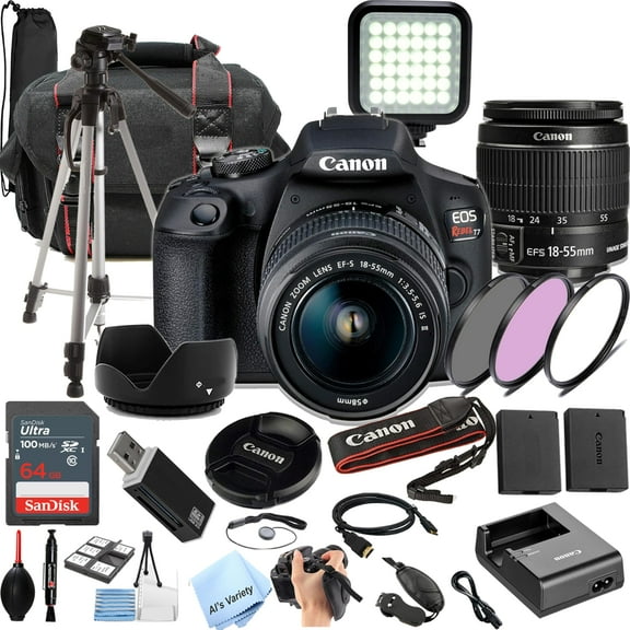 Canon EOS Rebel T7 DSLR Camera Kit with EF18-55mm Lens   64Gb Memory, LED Video Light, Case, Tripod, Filters, Grip & More(30pc Bundle)