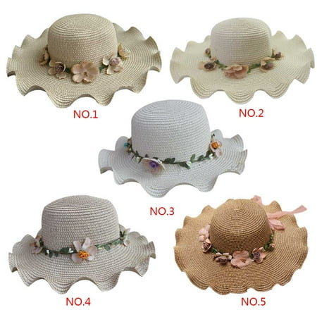 Download homeholiday Women Girls Big Wide Brim Sun Hat Kids Children Ruffle Flower Straw Hat Summer Beach ...