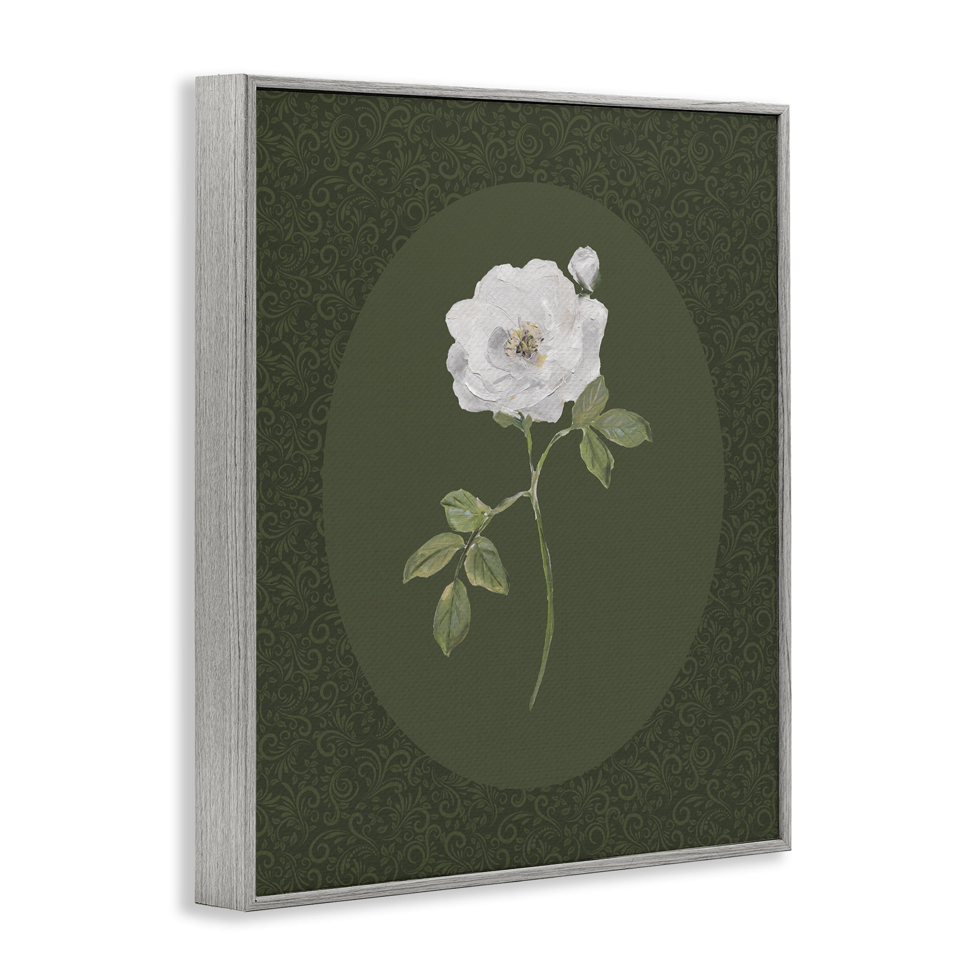Stupell Industries Emerald & White Oval Rose Gray Framed Giclee Art, design by Sally Swatland