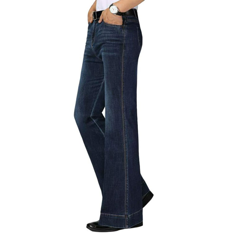 YM YOUMU Men Vintage 60s 70s Jeans Denim Bell Bottom Slim Fit Flared Pants  Trousers 