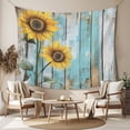 thumbnail image 2 of Summer Sunflower Tapestry for Bedroom Wall Hanging Tapestry, Blue Wood Grain Farmhouse Country Ceiling Backdrop Tapestries Poster Blanket Wall Decor for Teens Room Living Room Dorm 55" x 73", 2 of 8