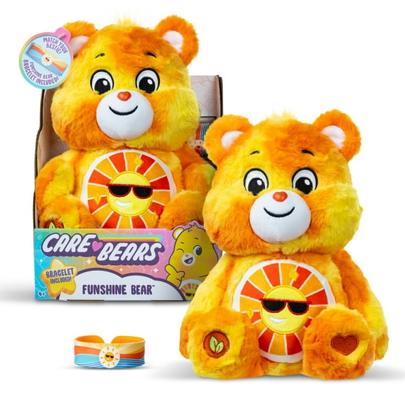 Care Bears - 14" Medium Plush  - Color Splash Collection -  Funshine Bear,  Includes Slap Bracelet