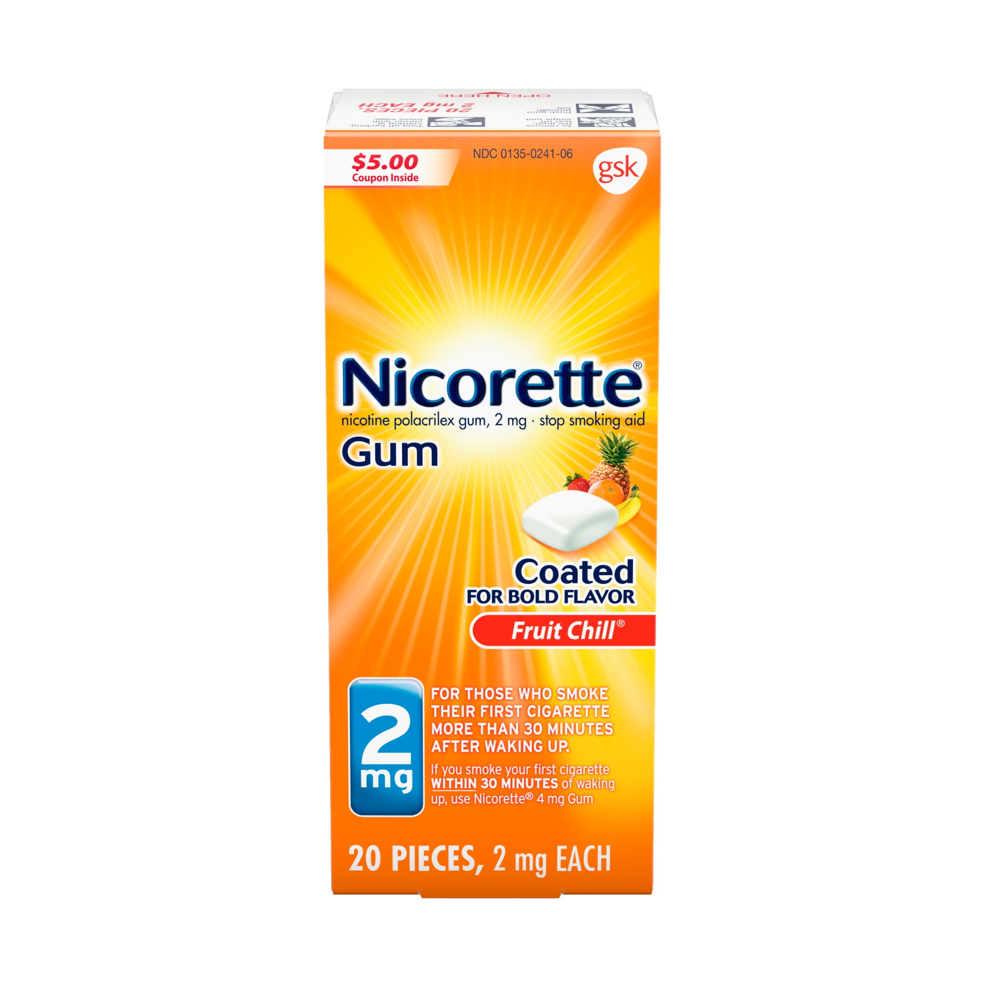 Nicorette Nicotine Gum to Stop Smoking, Fruit Chill Flavor, 2 Mg, 20 Count