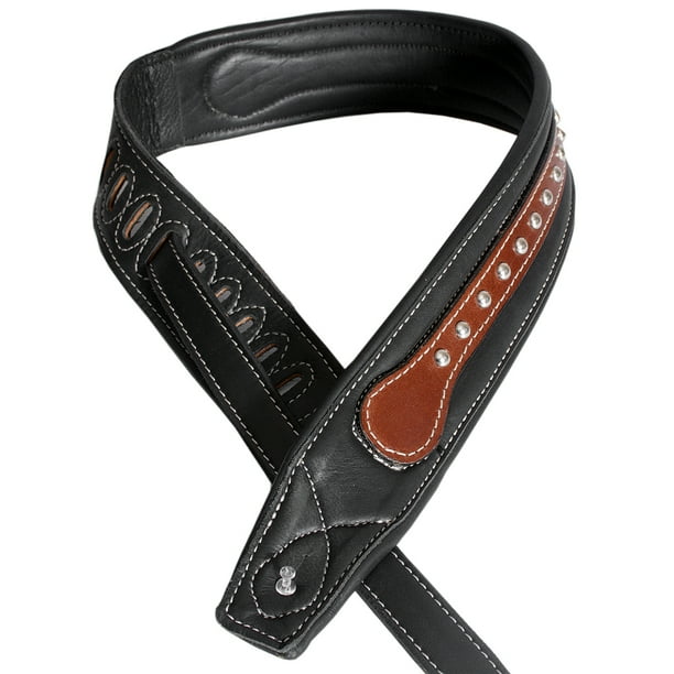 Leather Guitar Bass Strap 3.25" Dual color Padded Black By Great
