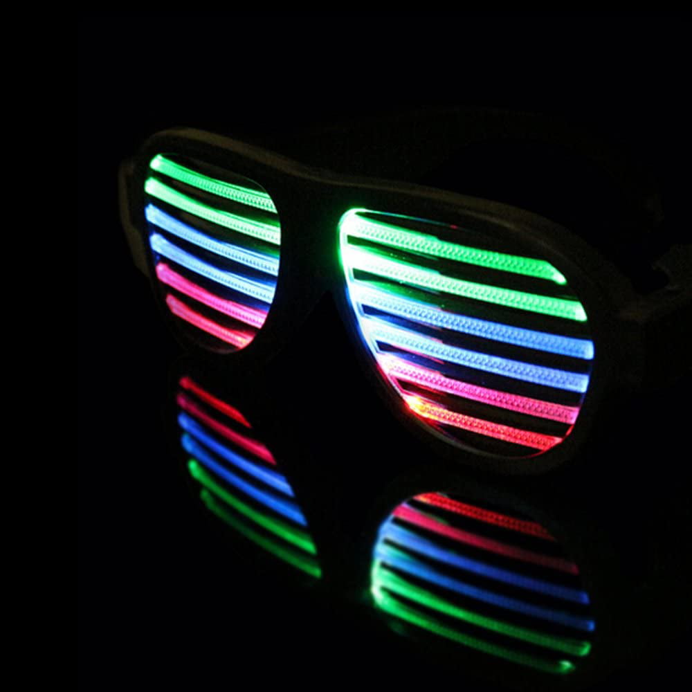 Sound Reactive Light Up Shutter Glasses by Glowseen White USB Rechargeable Rave Glasses 