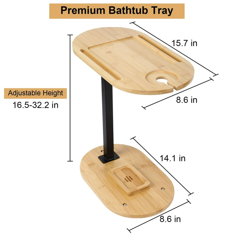 Bamboo Bathtub Tray Table with Adjustable Height, Freestanding Bath Caddy  Tray for Tub Against Wall, Bathtub Side Table with 5 Compartments, Great  for