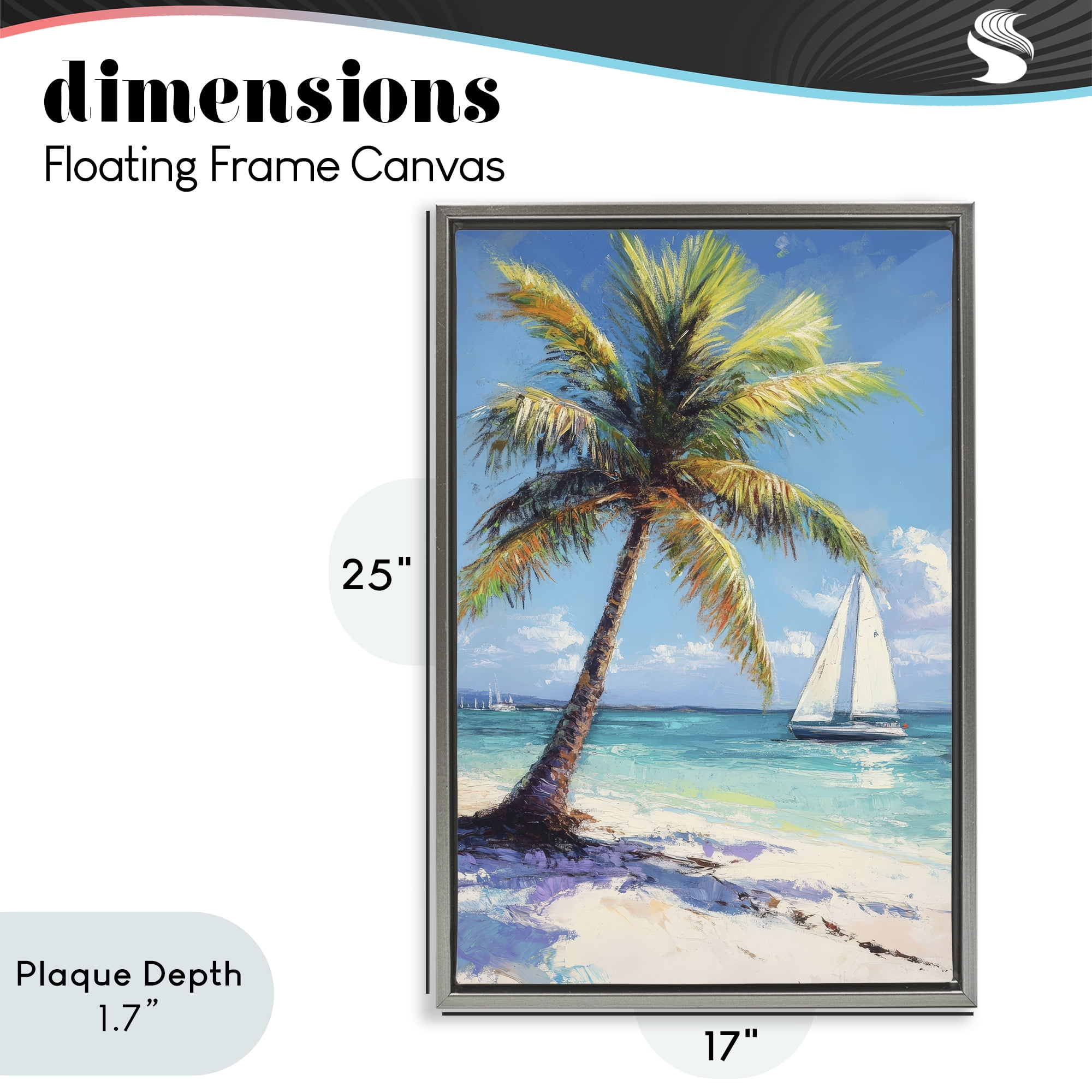Stupell Industries Palms & Sails Beach View Gray Framed Floater Canvas Wall Art, design by Petal Prints Design