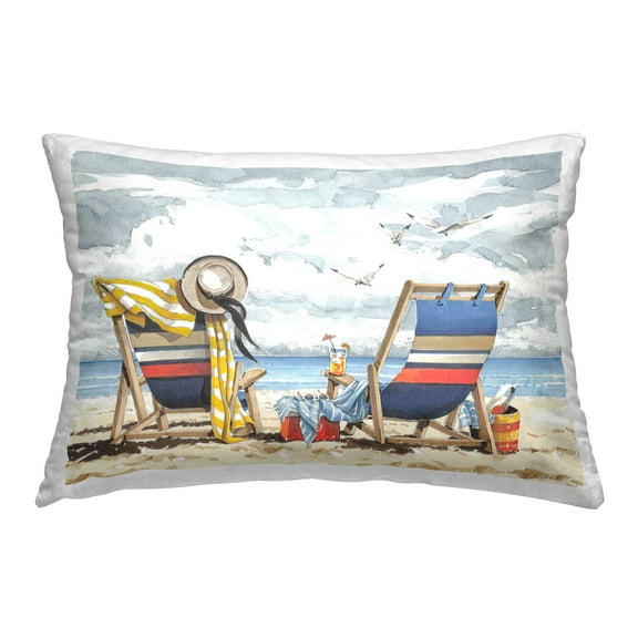 Stupell Industries Peaceful Beach Chairs Hangout Decorative Printed Throw Pillow Design by John Rossini.