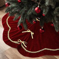 Bxaolu 35.5-Inch Red Velvet Christmas Tree Skirt – Indoor Holiday Tree Skirt for 5ft to 6.5ft Trees, Vintage Style Christmas Tree Base Cover, Soft Tree Skirt for Home & Gift Décor