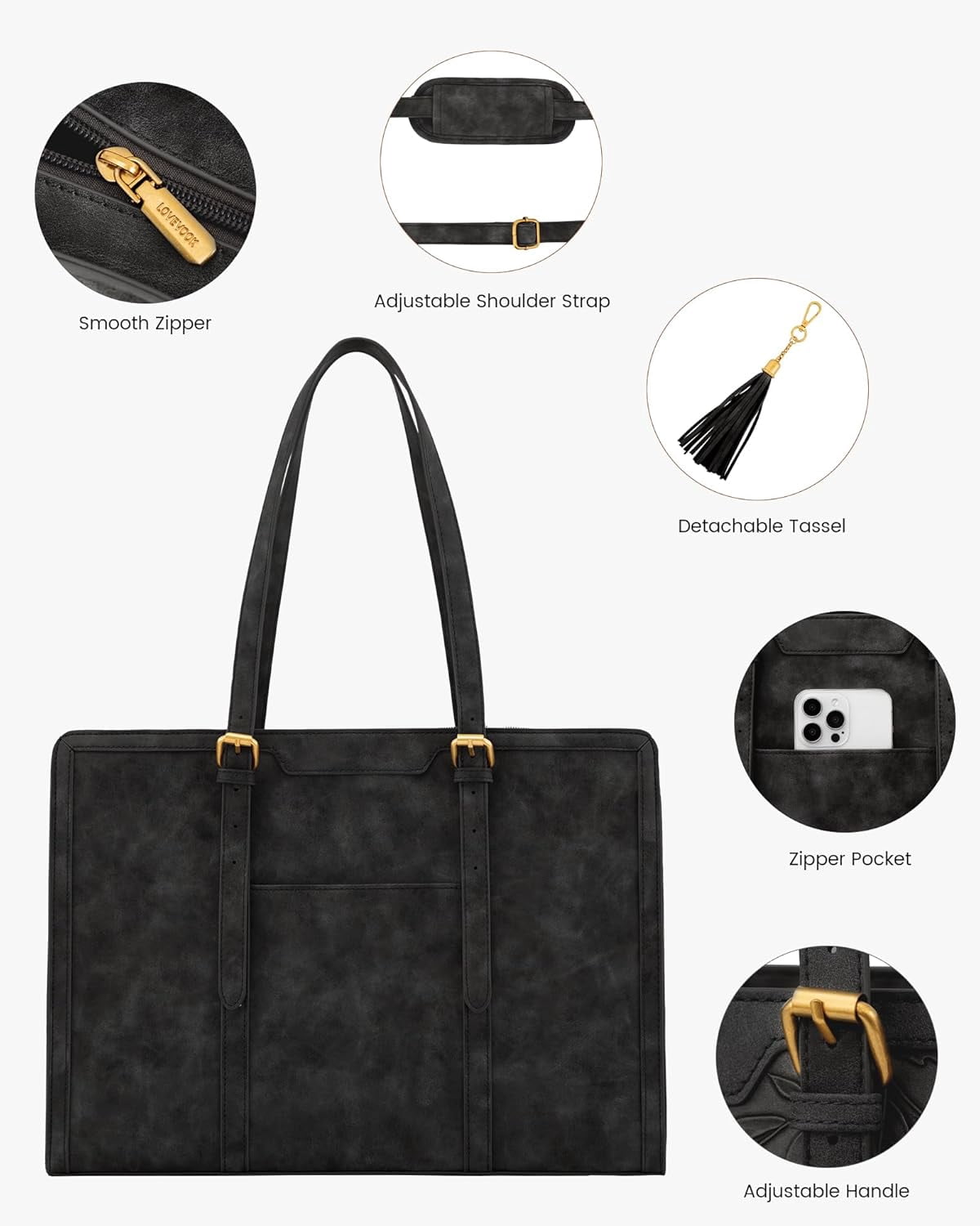 LOVEVOOK Laptop Bag for Women Vintage Leather Laptop Tote 15.6 inch Large Capacity Computer bag with Clutch Purse for Work