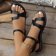 thumbnail image 6 of Women's Flat Sandals, Faux Leather Adjustable Elastic Strap Shoes, Comfortable Wide Width Casual Dress Sandals for Daily Work Summer, Black/White, 6 of 10