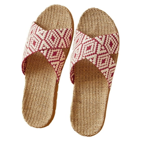 

Jungdeepe Couple Retro Colour Blocking Printing Beach Outside Wear Home Linen Large Size Non Sandals Slippers Sexy Bedroom Slippers Women Size 11 Slide on Winter Boots Women Womens Wide Slippers Open