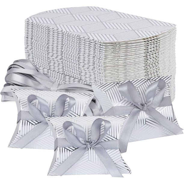 Cajas de regalo de boda con forma de almohada, caja de regalo para fiestas, caja de dulces, paquete de 50