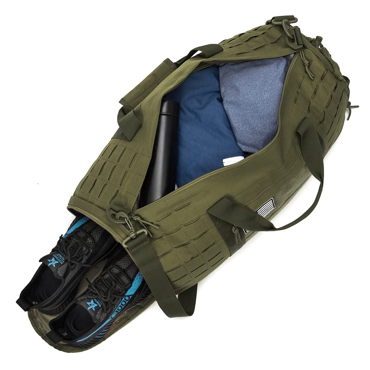 Haadid 40L Military Tactical Duffle Bag For Men Sport Gym Bag Fitness Tote Travel Duffle Bag Training Workout Bag With Shoe Compartment Basketball Football Weekender Bag Army Green