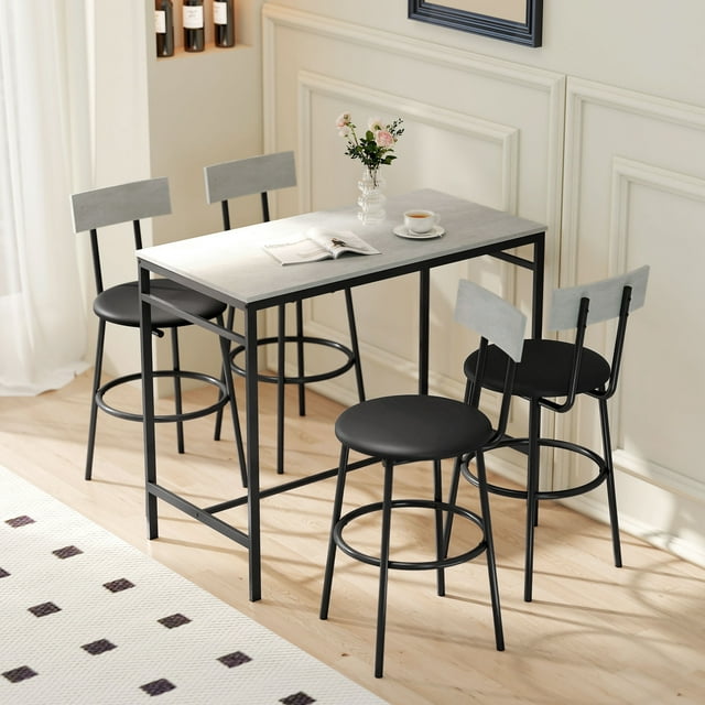 HOMCOM 5-Piece Counter Height Bar Table Set Dining Table Set Cement Grey
