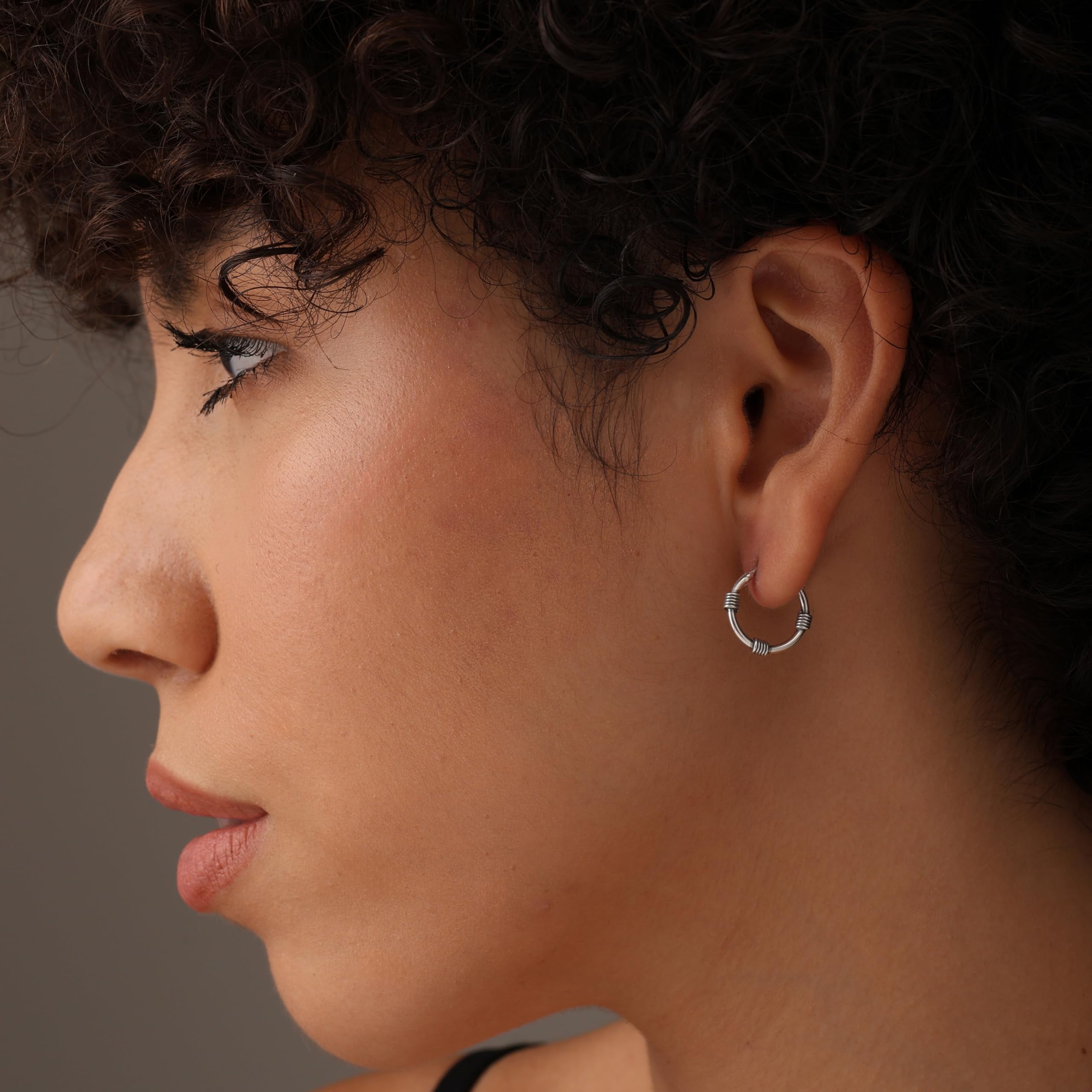 LeCalla Hypoallergenic Balinese Antique Sterling Silver Hoop Earrings, Small Set of 2 Pairs (14mm, 16mm)