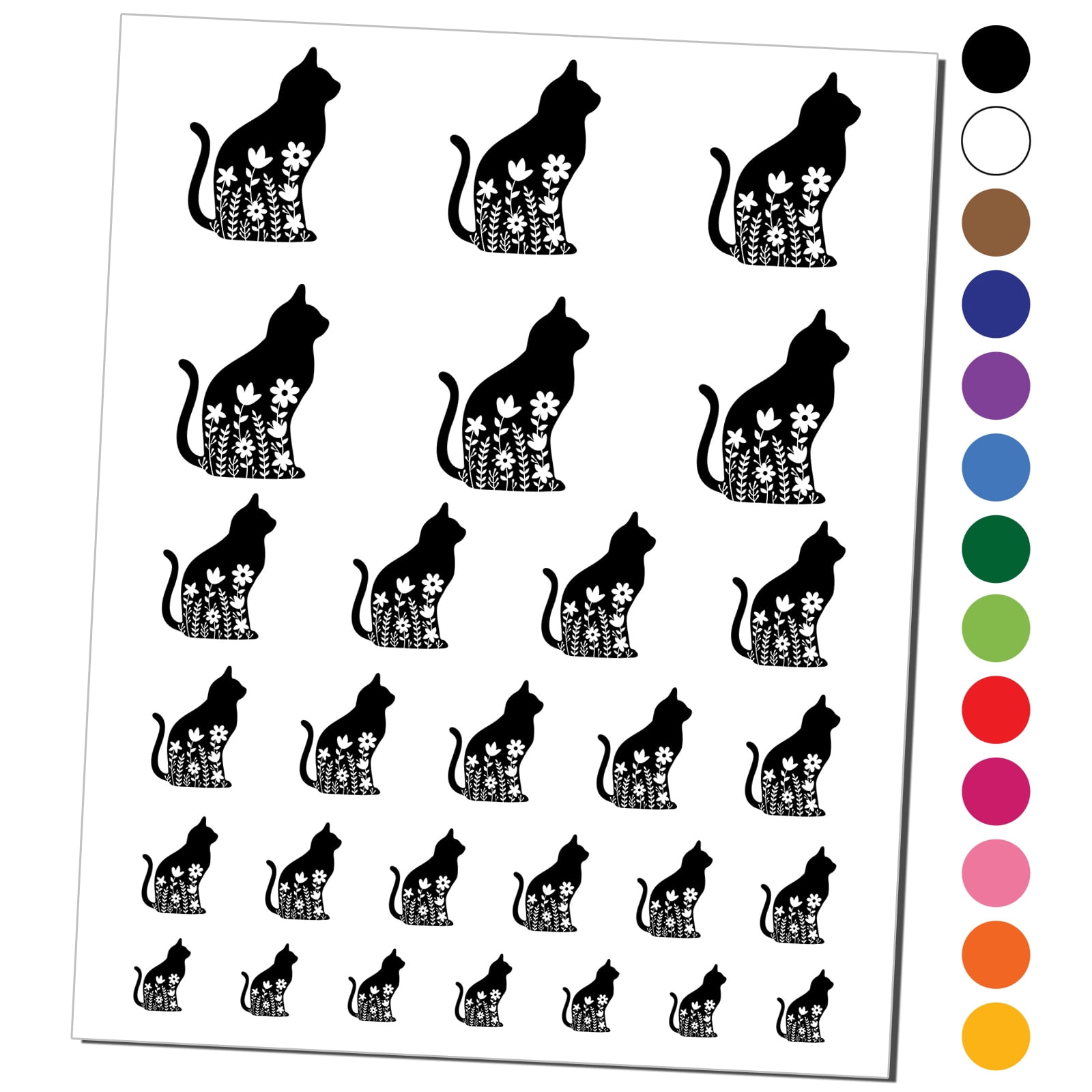 Floral Cat Water Resistant Temporary Tattoo Set Fake Body Art Collection - White - Walmart.com