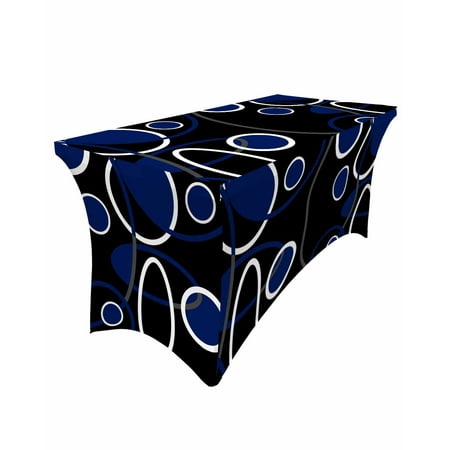 

Table Cloths for 8 foot Rectangle Tables Blue Black Geometric Abstract Lines Circles Stretch Washable Fitted Tablecloth Protector Picnic Table Cover for Event Wedding Party Banquet