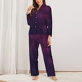 thumbnail image 2 of Salouo Black Dark Blue Purple Pattern Women's Pajamas Set Long Sleeve Button Down Sleepwear Soft Pj Lounge Sets for women 2 Piece Pjs Set with Long Pants-Small, 2 of 7