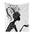 thumbnail image 1 of Zodiac Scorpio Soft Flannel Fleece Throw Blanket, Monochromatic Blossoming Leaves with Girl Silhouette Horoscope, Cozy Plush for Indoor and Outdoor Use, 50" x 70", Black and White, by Ambesonne, 1 of 6
