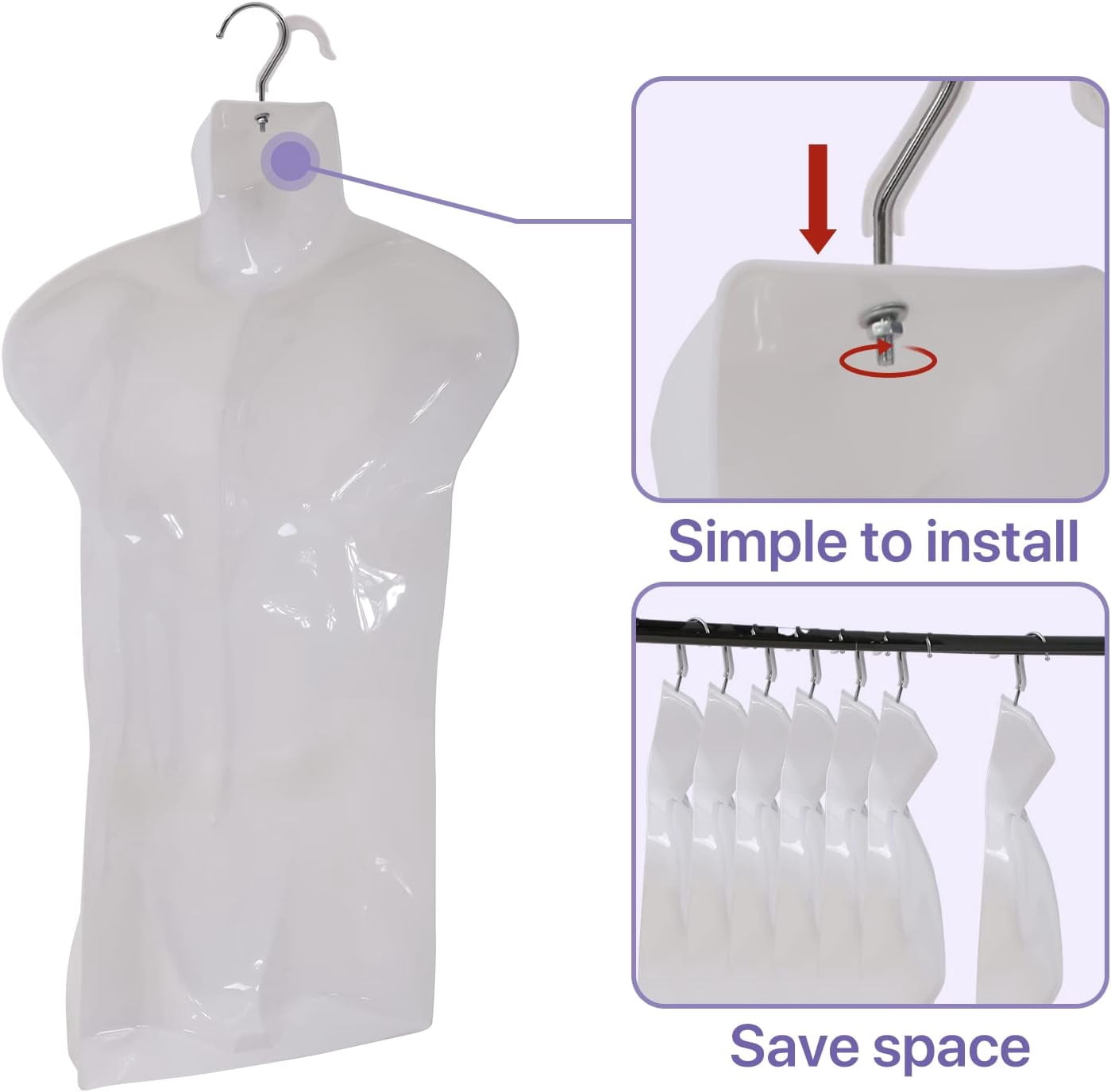 Dkelincs 4PCS Male Mannequin Torso Set 30"H Half Body Clothing Form Plastic Adult Model Stand with Metal Hook, White