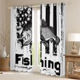 thumbnail image 2 of Feelyou Rustic Bass Fish Blackout Curtains Set of 2 (52x84 Each) for Men Women, Retro American Flag Window Curtains, Black White, 2 of 6