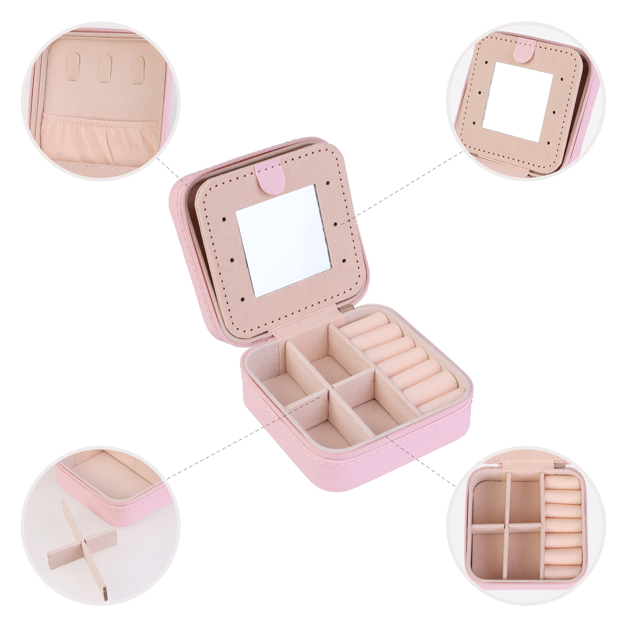 Unique Bargains Jewelry Box Small PU Leather Jewelry Organizer Case Storage Display Holder Pink