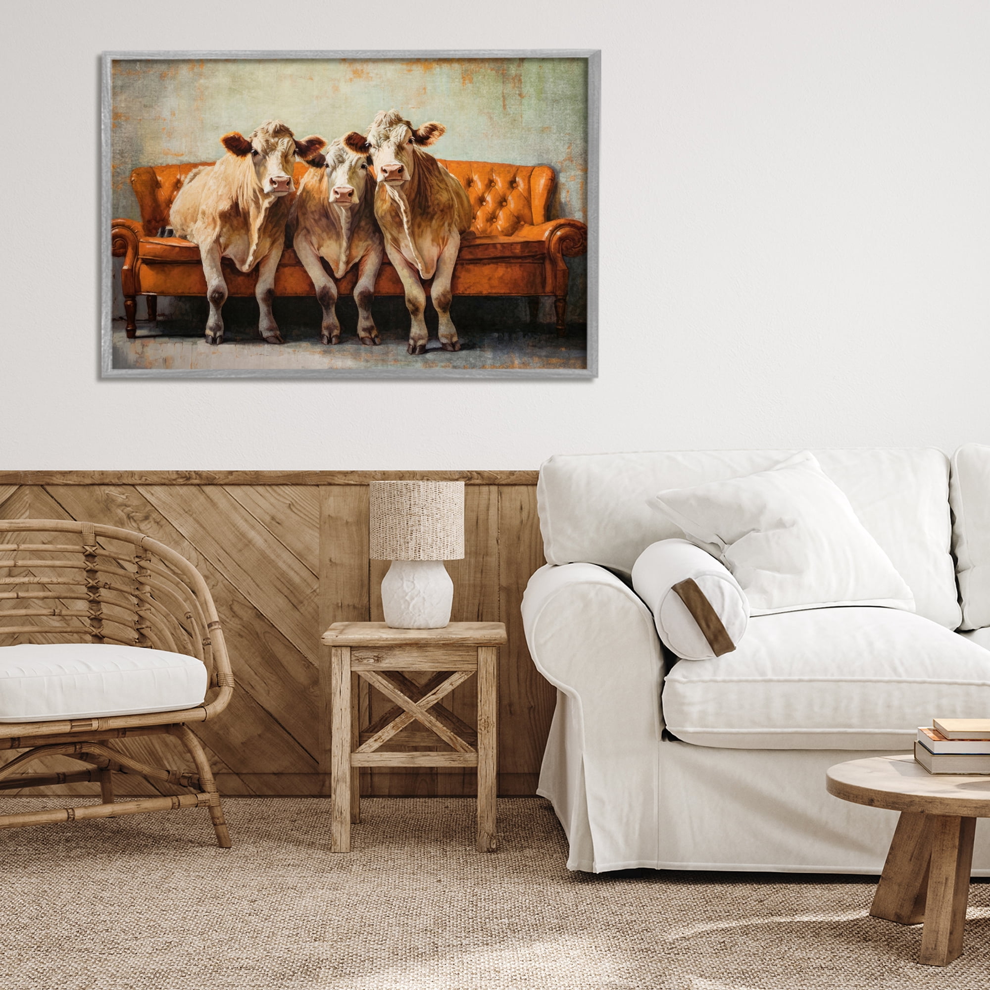 Stupell Industries Cows Just Chillin' Gray Framed Giclee Art, design by Tina LeCour