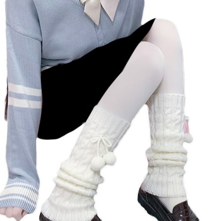 

Women Girls Winter Cable Knit Long Leg Warmers with Cute Bowknot Student Warm Twist Braided Crochet Thermal Boot Cuffs Thigh High Socks