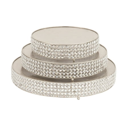 Decmode Set of 3 Modern 14, 18, 22 Inch Round Iron Cake Stands With Crystal Bead Accents, Silver